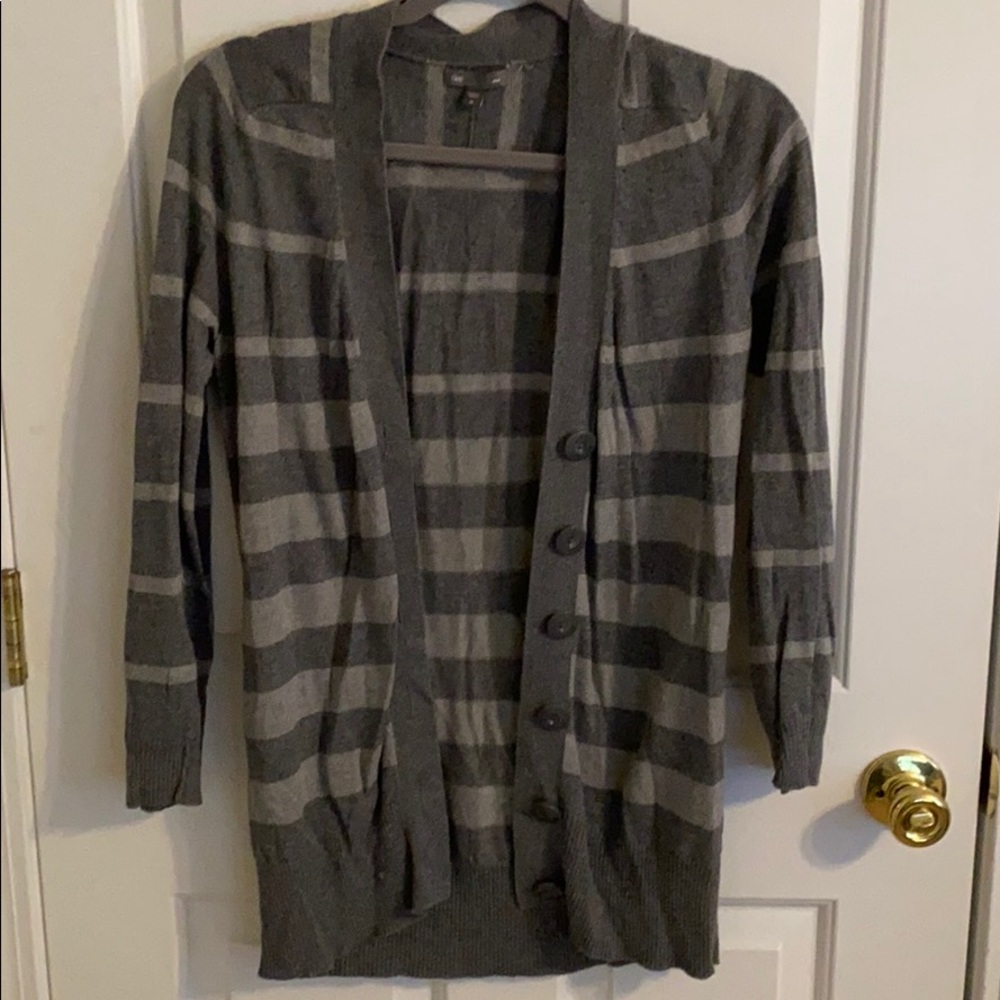 GAP Gray Striped Cardigan Sweater